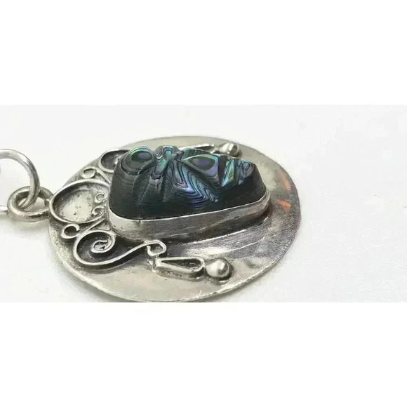 TAXCO MEXICO Carved Abalone Warrior Aztec Face SIGNED Sterling Silver Pendant - Picture 3 of 10